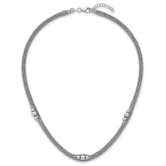 Sterling Silver Rhodium-plated Beaded Triple Strand Mesh 17 inch with 1 inch Extension Necklace