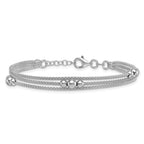 Sterling Silver Rhodium-plated Beaded Triple Strand Mesh 7 inch with 0.5 inch Extension Bracelet