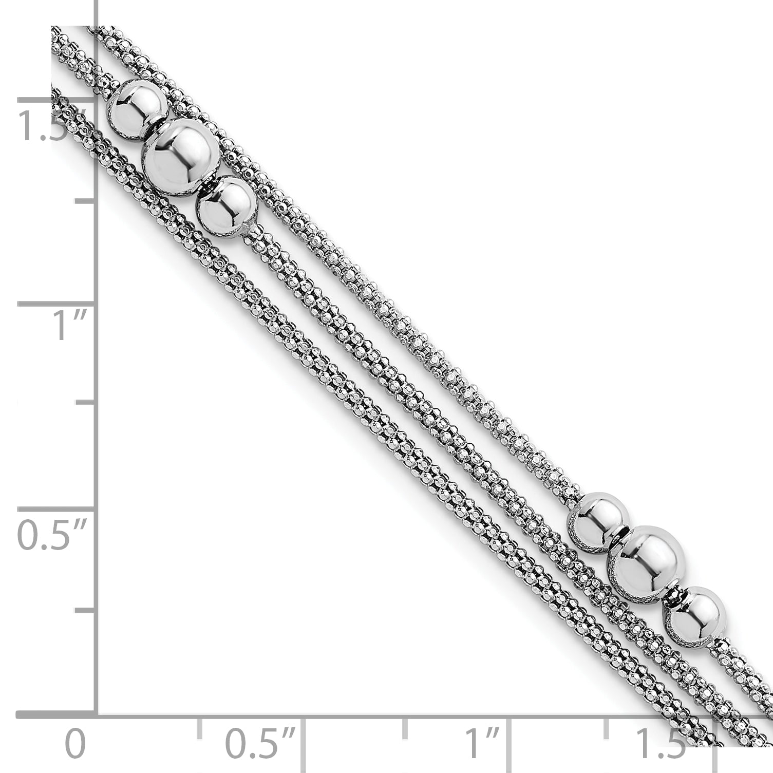 Sterling Silver Rhodium-plated Beaded Triple Strand Mesh 7 inch with 0.5 inch Extension Bracelet