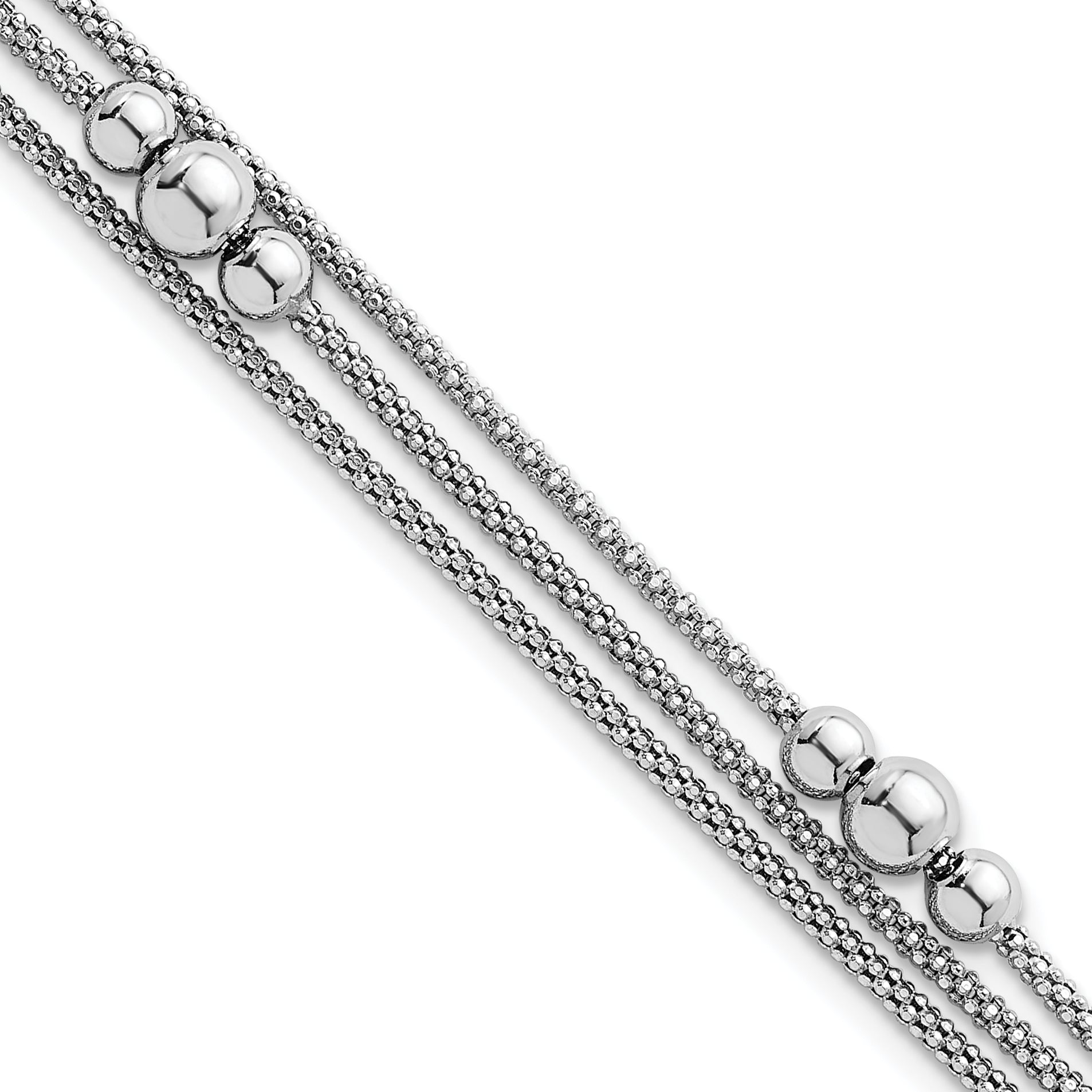 Sterling Silver Rhodium-plated Beaded Triple Strand Mesh 7 inch with 0.5 inch Extension Bracelet Main image