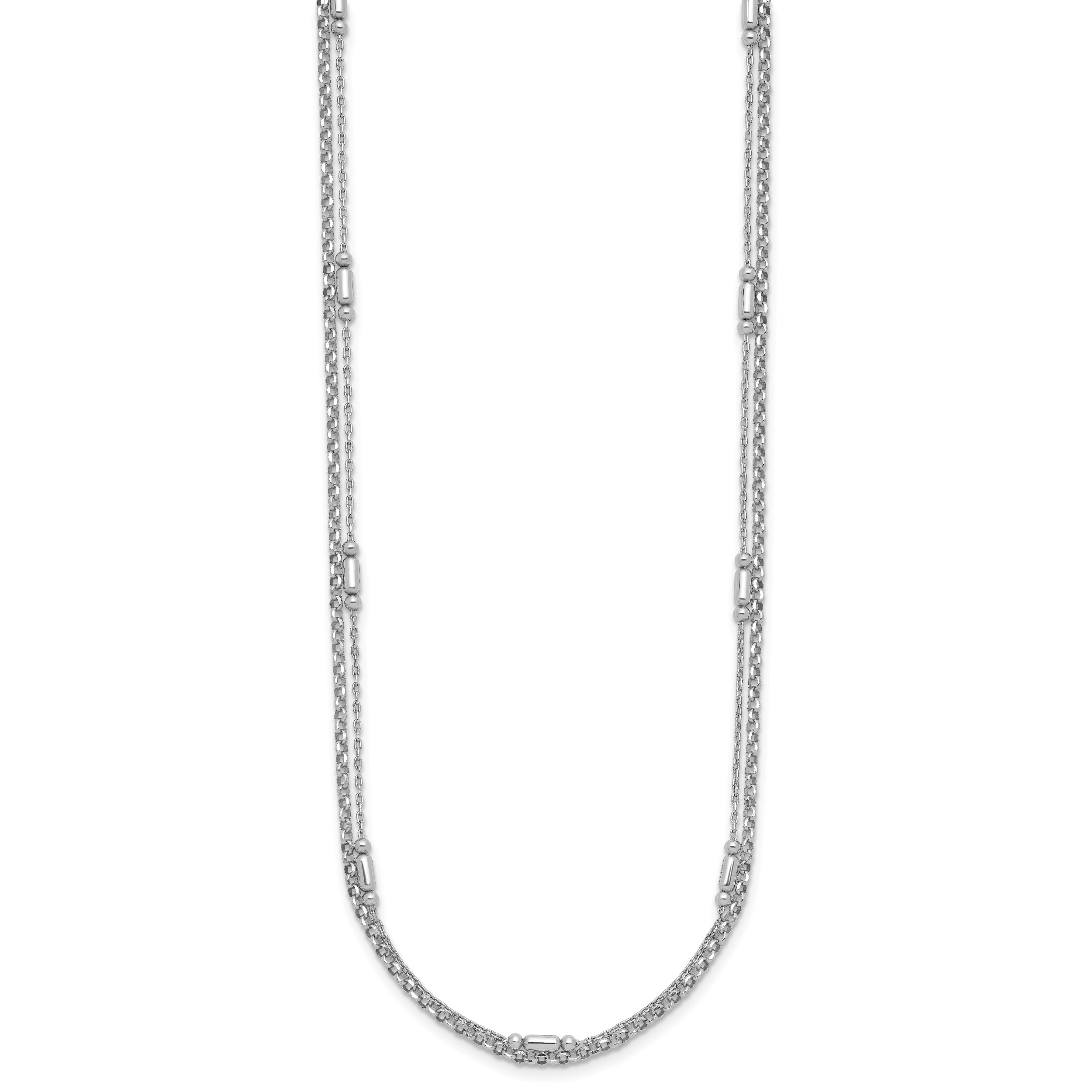 Sterling Silver Rhodium-plated Polished 2-strand 16 inch with 2 inch extender Necklace
