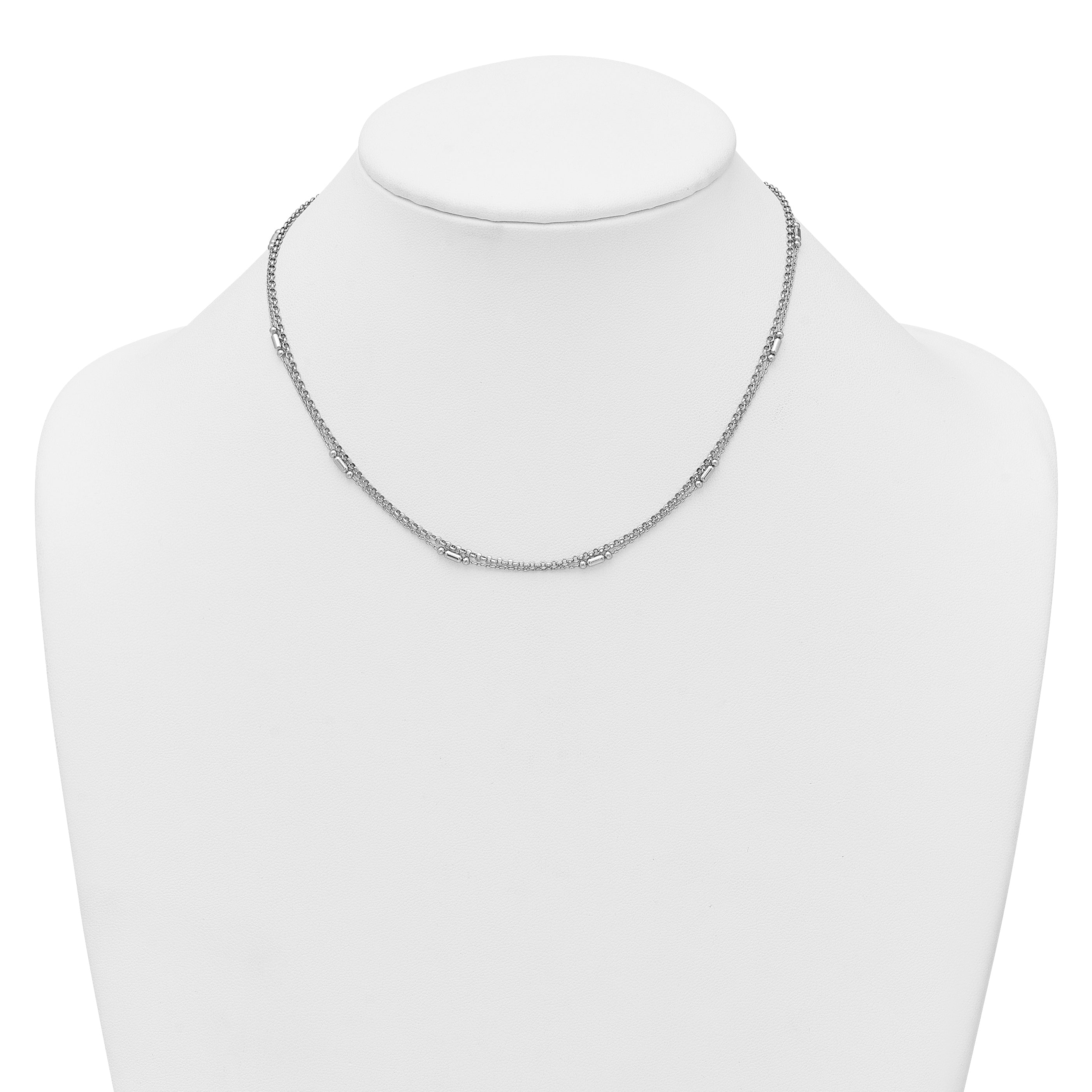 Sterling Silver Rhodium-plated Polished 2-strand 16 inch with 2 inch extender Necklace