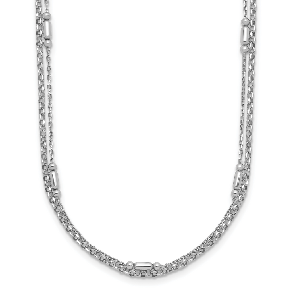 Sterling Silver Rhodium-plated Polished 2-strand 16 inch with 2 inch extender Necklace