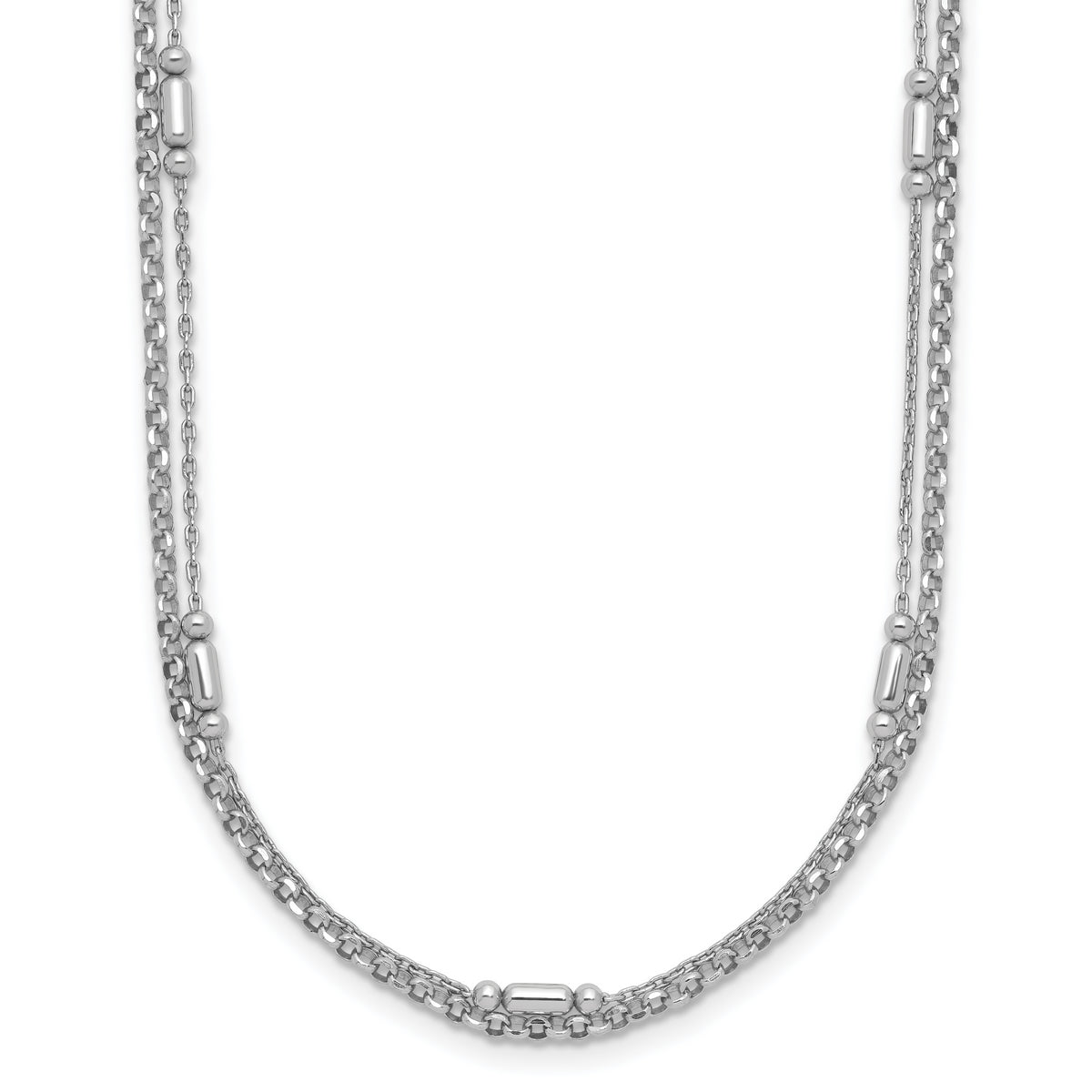Sterling Silver Rhodium-plated Polished 2-strand 16 inch with 2 inch extender Necklace