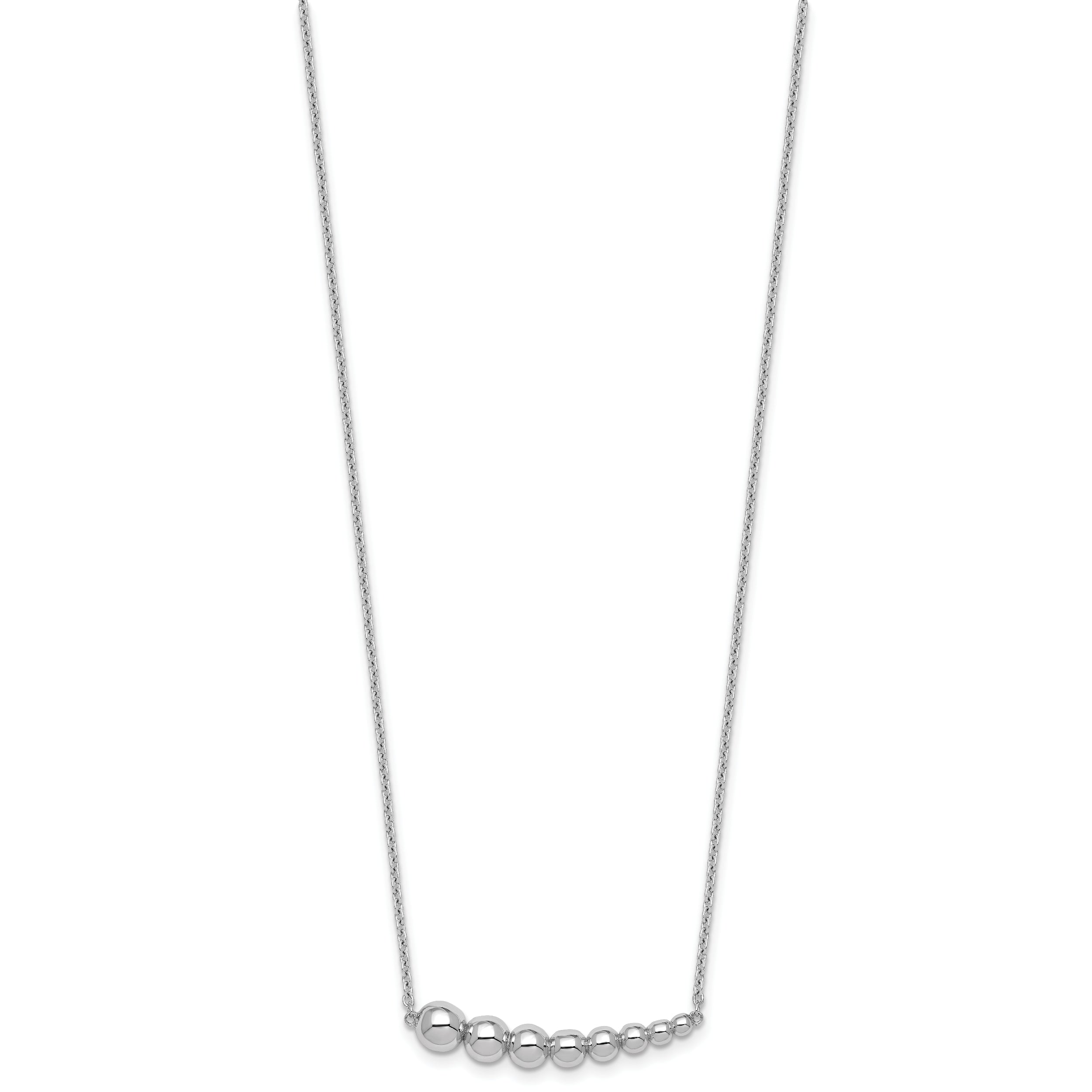 Sterling Silver Rhodium-plated Graduated Beaded 16 inch with 1.5 inch Extension Necklace