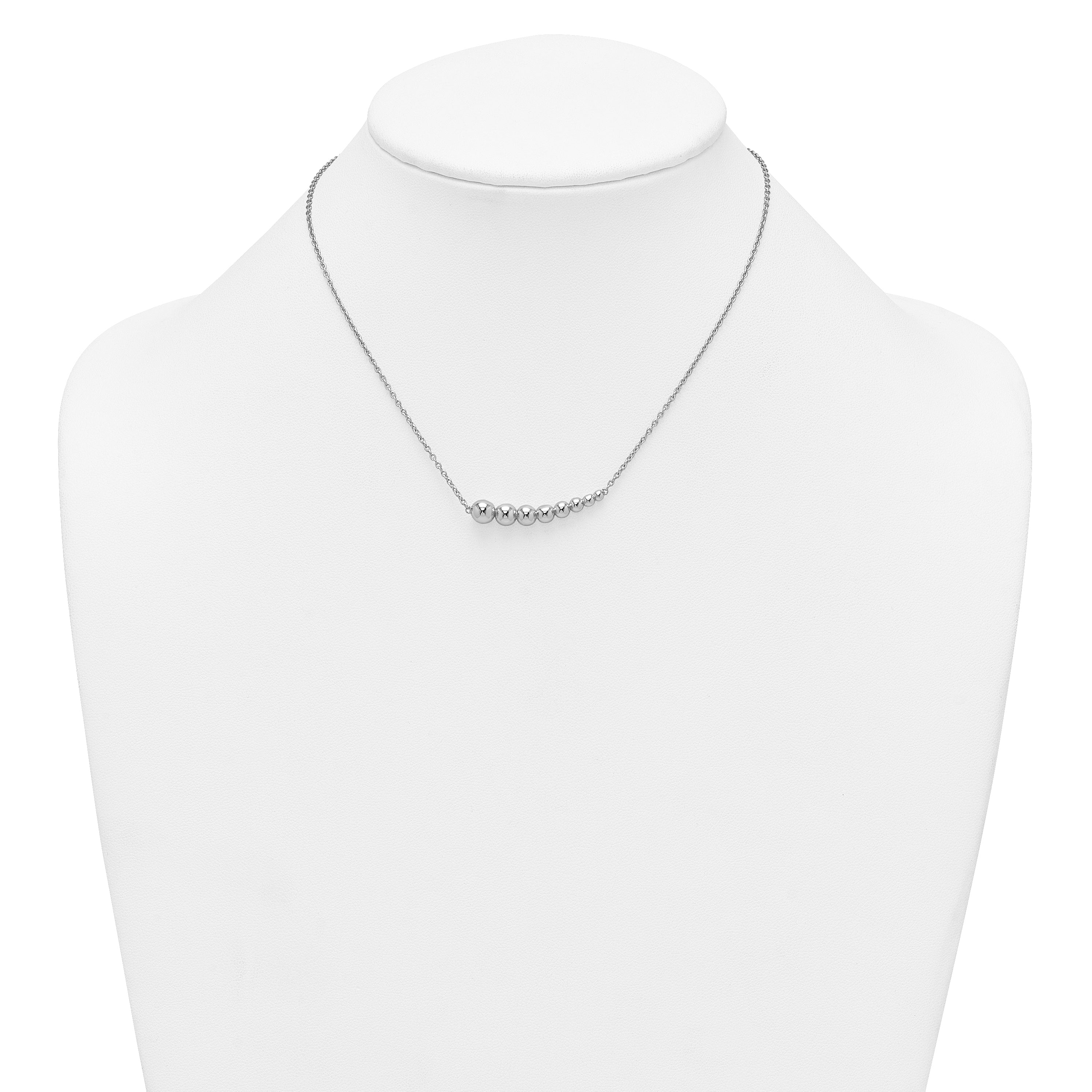 Sterling Silver Rhodium-plated Graduated Beaded 16 inch with 1.5 inch Extension Necklace
