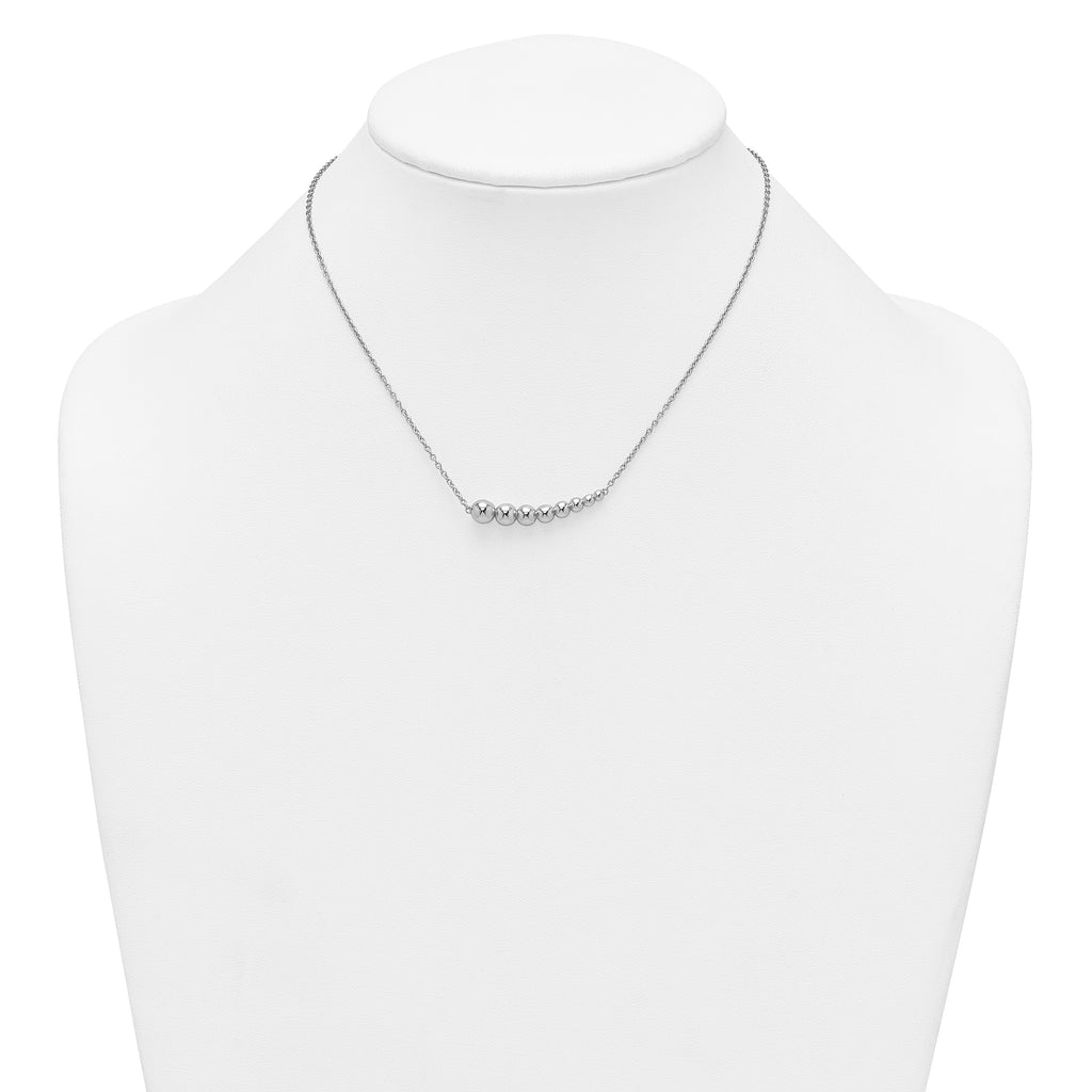 Sterling Silver Rhodium-plated Graduated Beaded 16 inch with 1.5 inch Extension Necklace