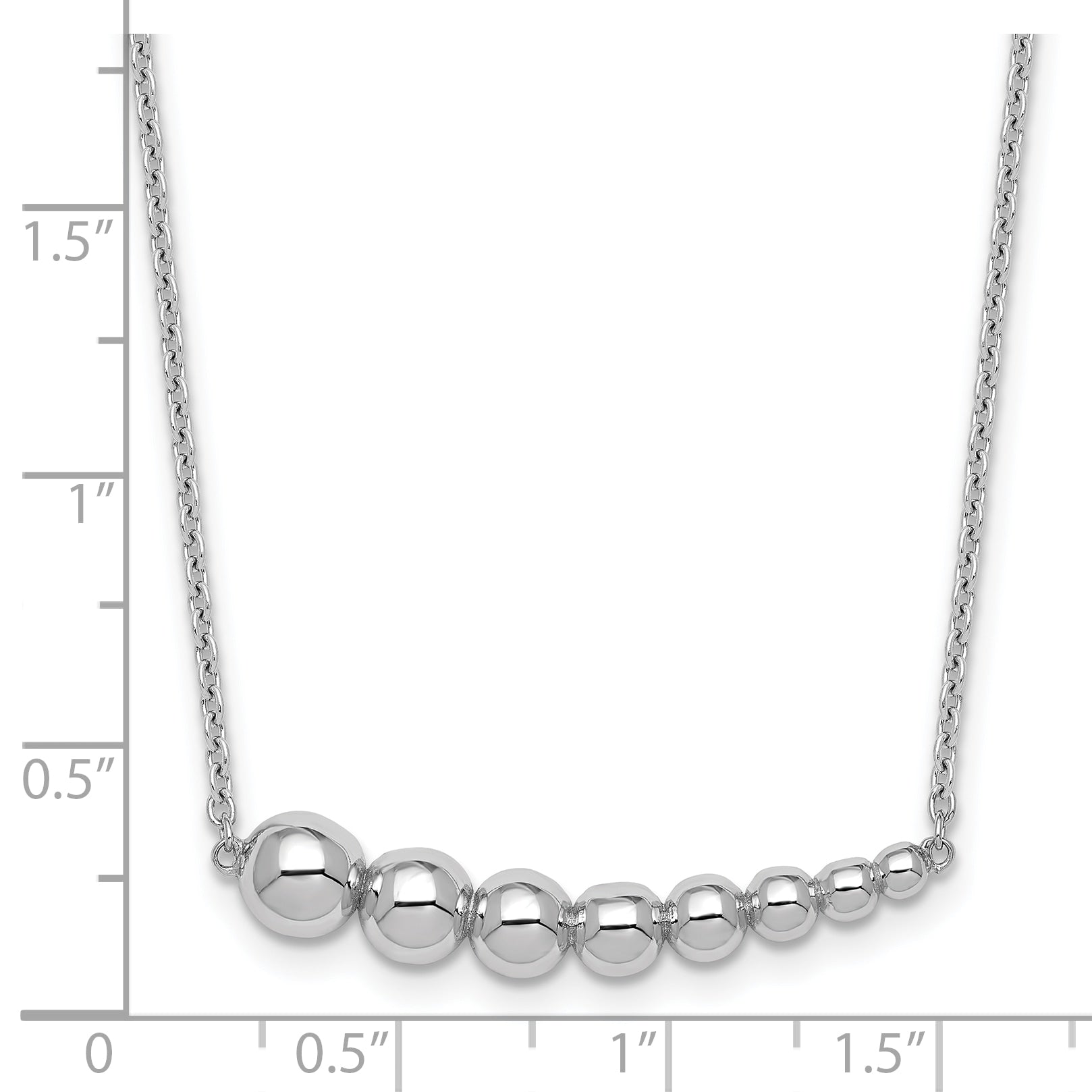 Sterling Silver Rhodium-plated Graduated Beaded 16 inch with 1.5 inch Extension Necklace