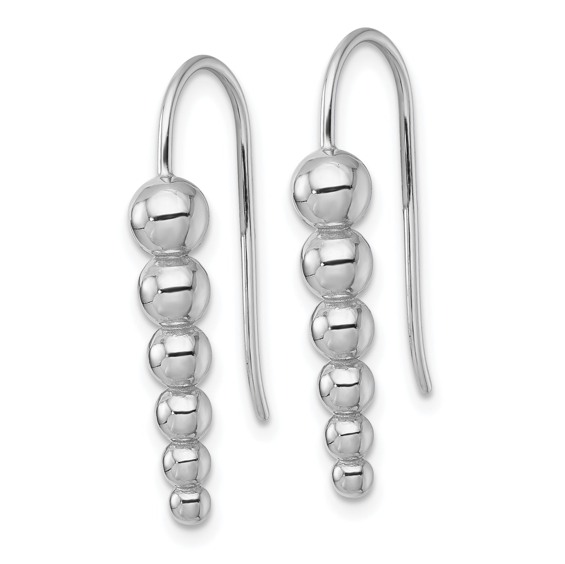 Sterling Silver Rhodium-plated Graduated Beaded Shepherd Hook Earrings Secondary image