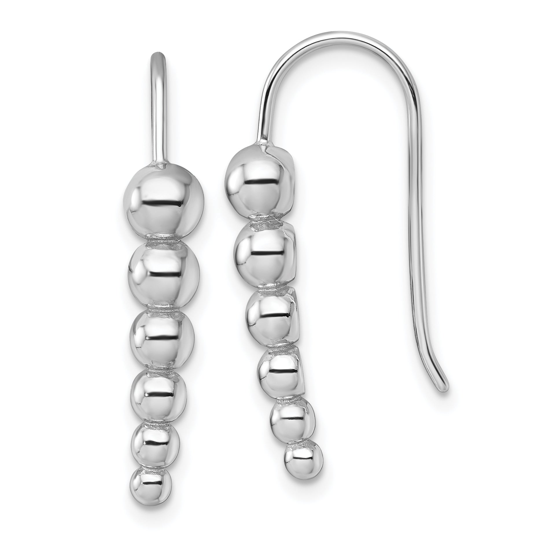 Sterling Silver Rhodium-plated Graduated Beaded Shepherd Hook Earrings Main image