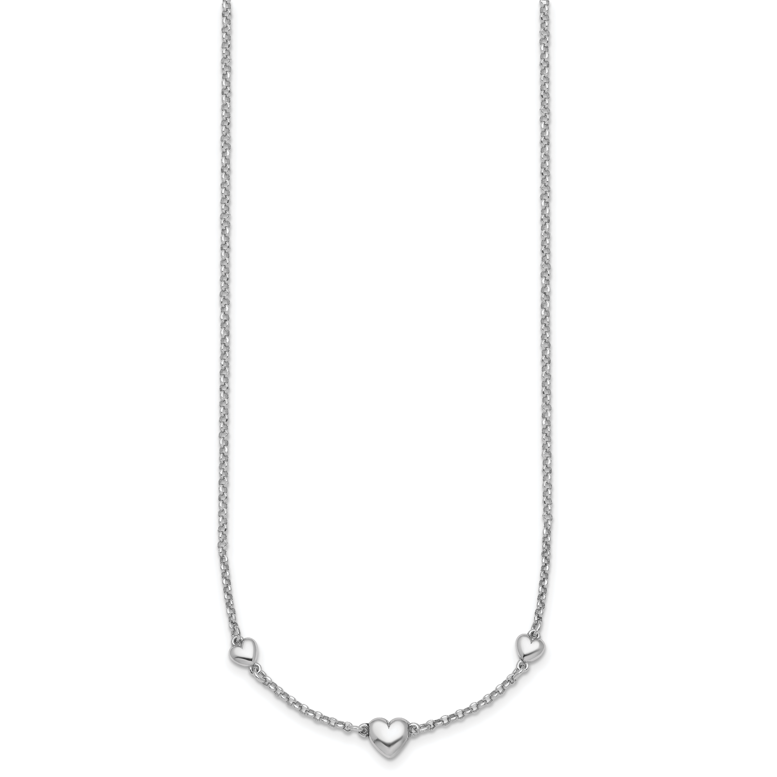 Sterling Silver Rhodium-plated Polished Three Puffed Hearts 16 inch with 2 inch Extender Necklace Secondary image