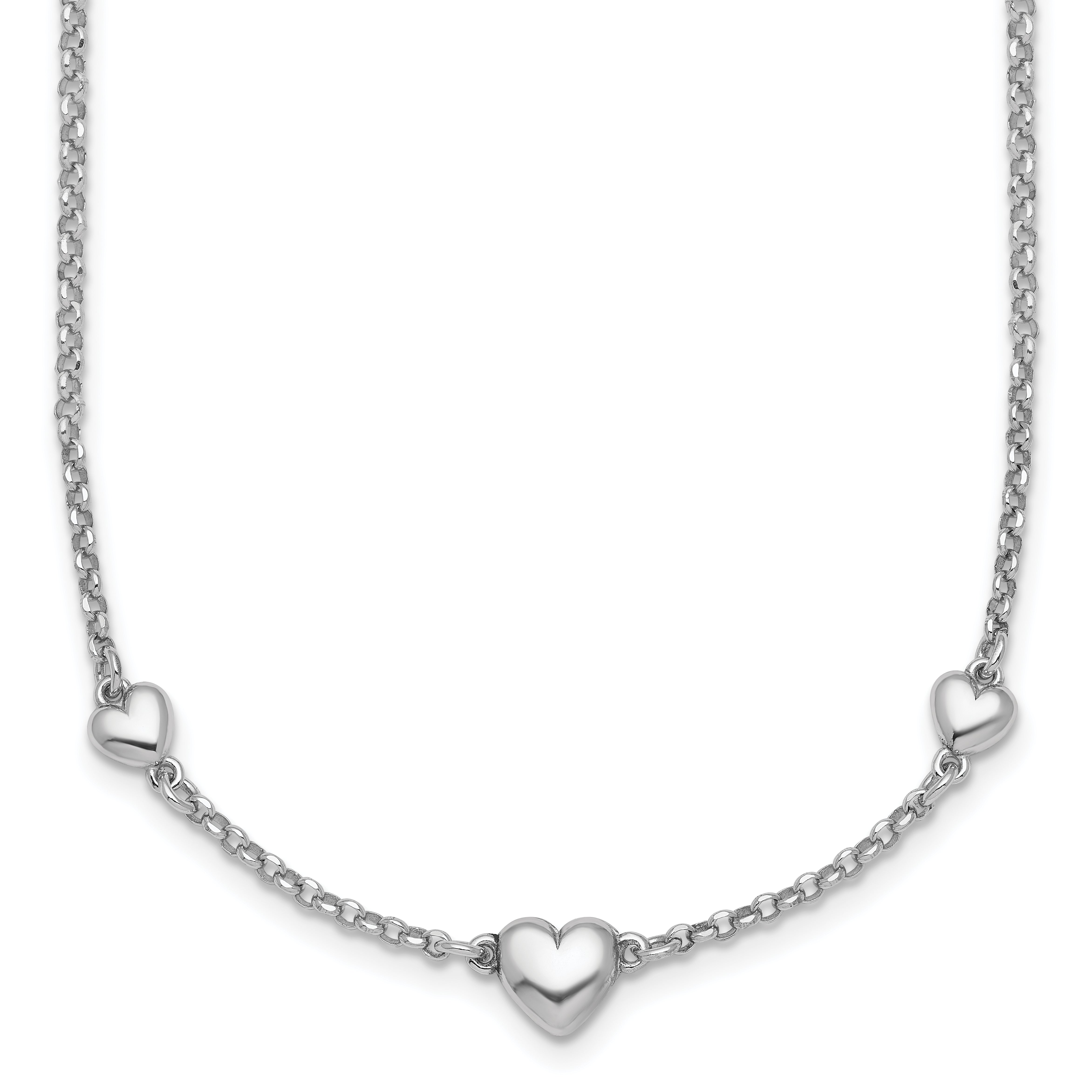 Sterling Silver Rhodium-plated Polished Three Puffed Hearts 16 inch with 2 inch Extender Necklace Main image