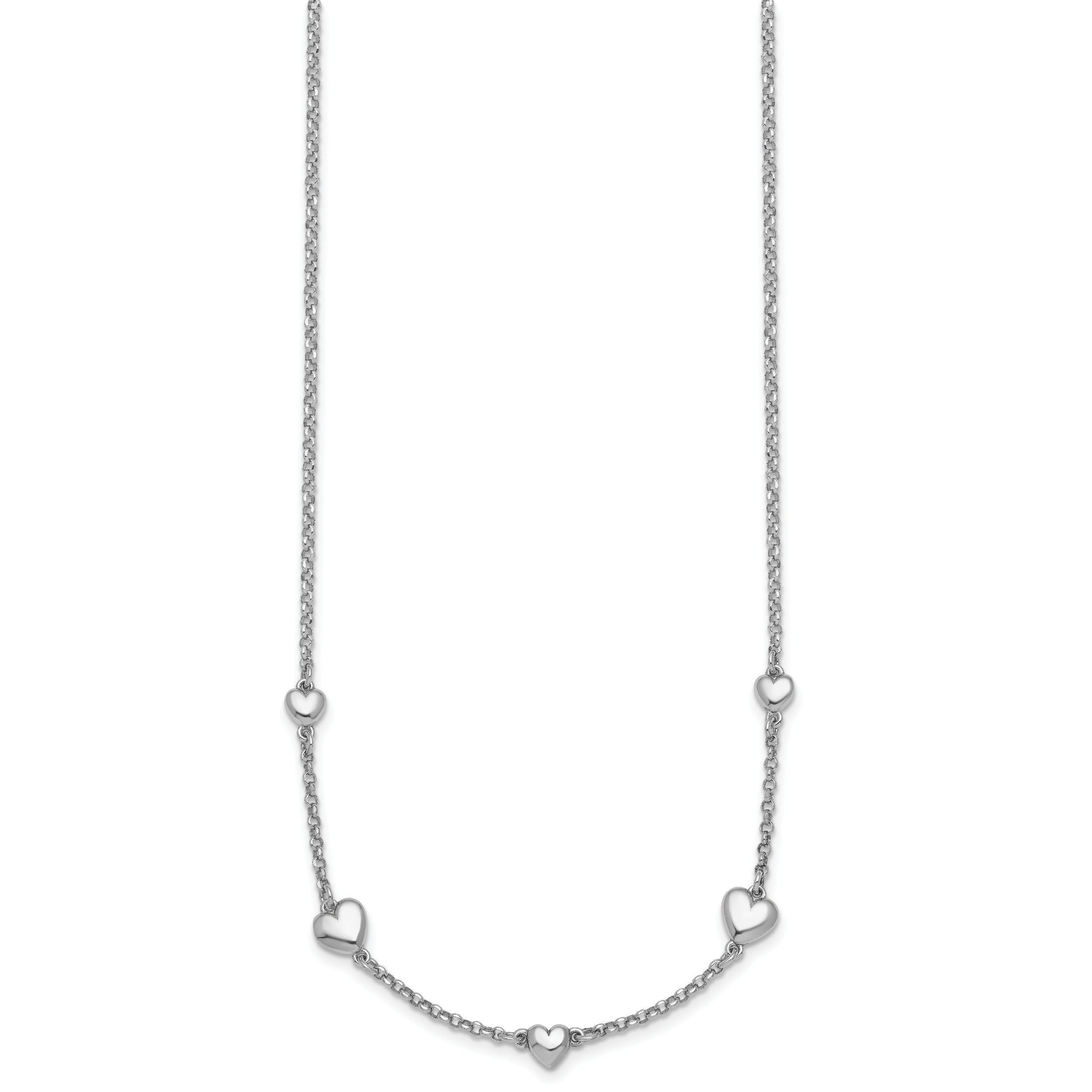 Sterling Silver Rhodium-plated Polished Five Puffed Hearts 16 inch with 2 inch Extender Necklace