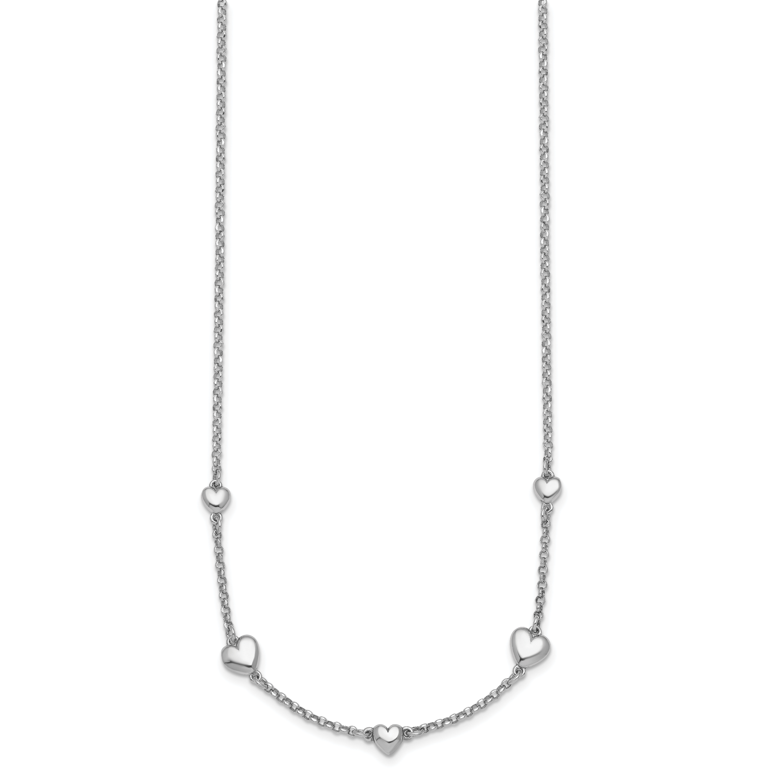 Sterling Silver Rhodium-plated Polished Five Puffed Hearts 16 inch with 2 inch Extender Necklace Secondary image