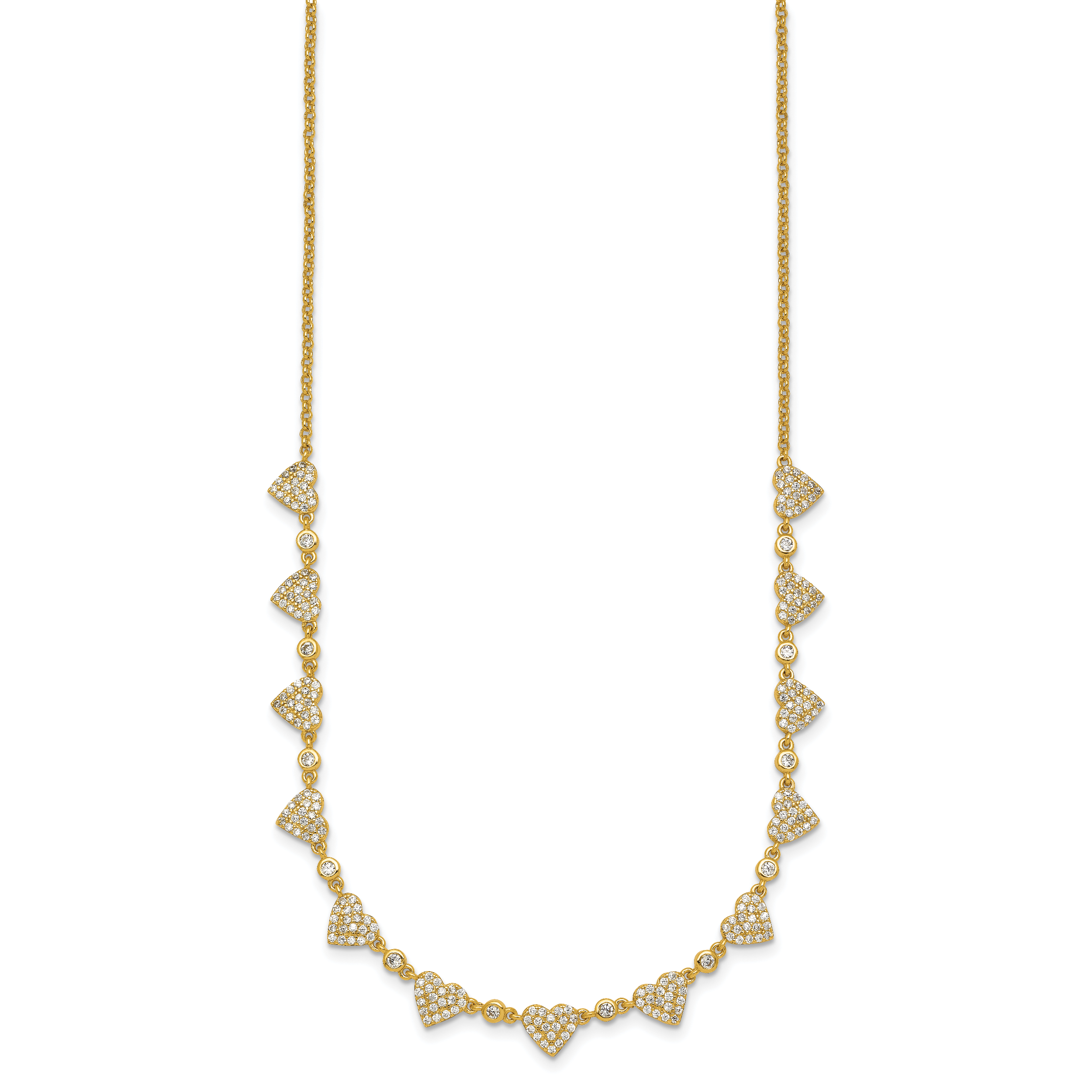 Sterling Silver Gold-tone Polished Pave CZ Hearts 16 Inch with 2 Inch Extension Necklace Secondary image
