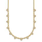 Sterling Silver Gold-tone Polished Pave CZ Hearts 16 Inch with 2 Inch Extension Necklace