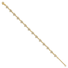 Sterling Silver Gold-tone Polished Pave CZ Hearts 7 Inch with 1 Inch Extension Bracelet