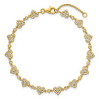 Sterling Silver Gold-tone Polished Pave CZ Hearts 7 Inch with 1 Inch Extension Bracelet