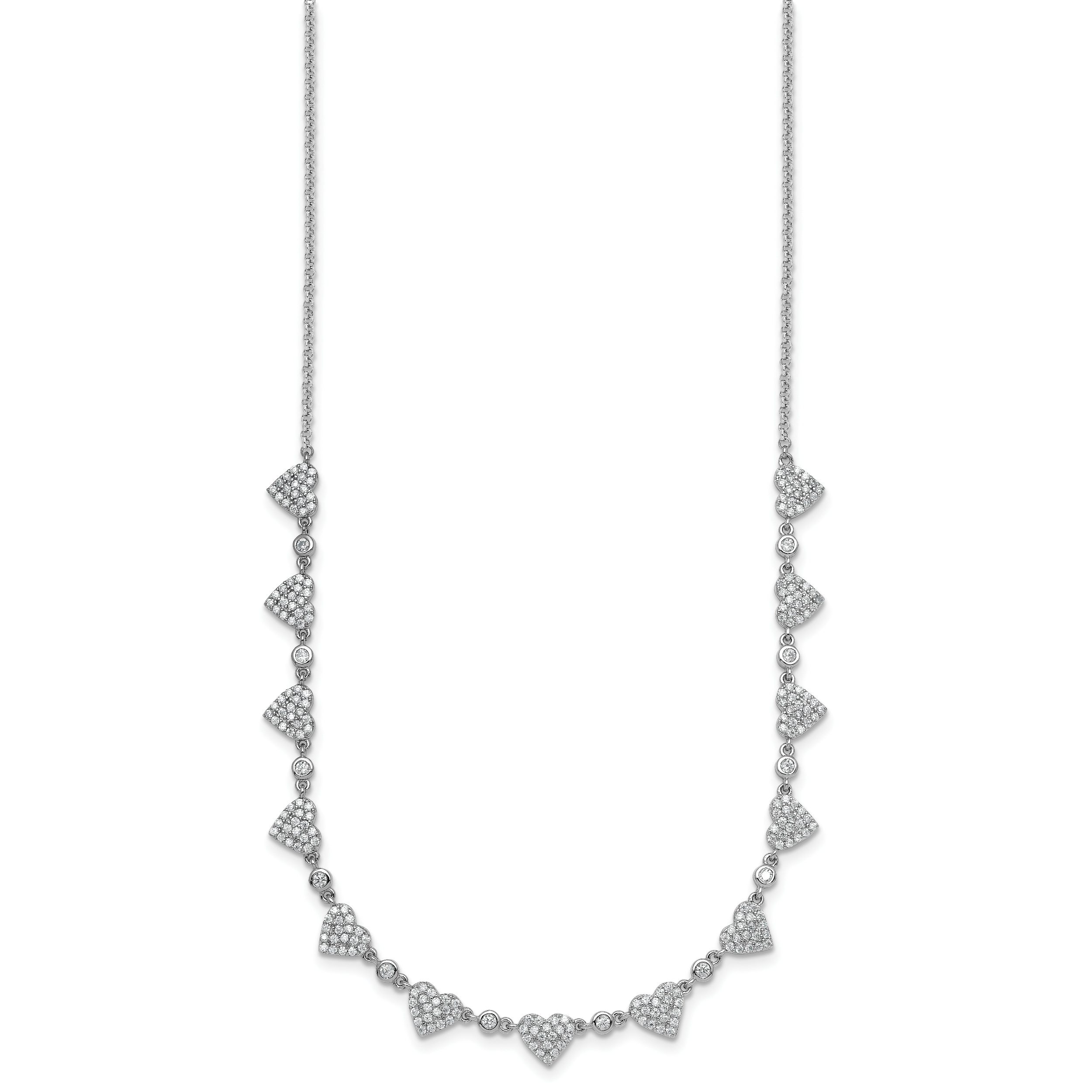 Sterling Silver Rhodium-plated Polished Pave CZ Hearts 16 Inch with 2 Inch Extension Necklace Secondary image