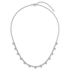 Sterling Silver Rhodium-plated Polished Pave CZ Hearts 16 Inch with 2 Inch Extension Necklace