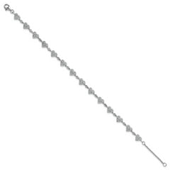 Sterling Silver Rhodium-plated Polished Pave CZ Hearts 7 Inch with 1 Inch Extension Bracelet