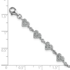 Sterling Silver Rhodium-plated Polished Pave CZ Hearts 7 Inch with 1 Inch Extension Bracelet