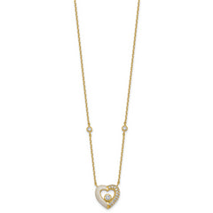 Sterling Silver Gold-tone Polished CZ and Champagne Enamel Open Heart 16 inch with 2 inch Extension Necklace