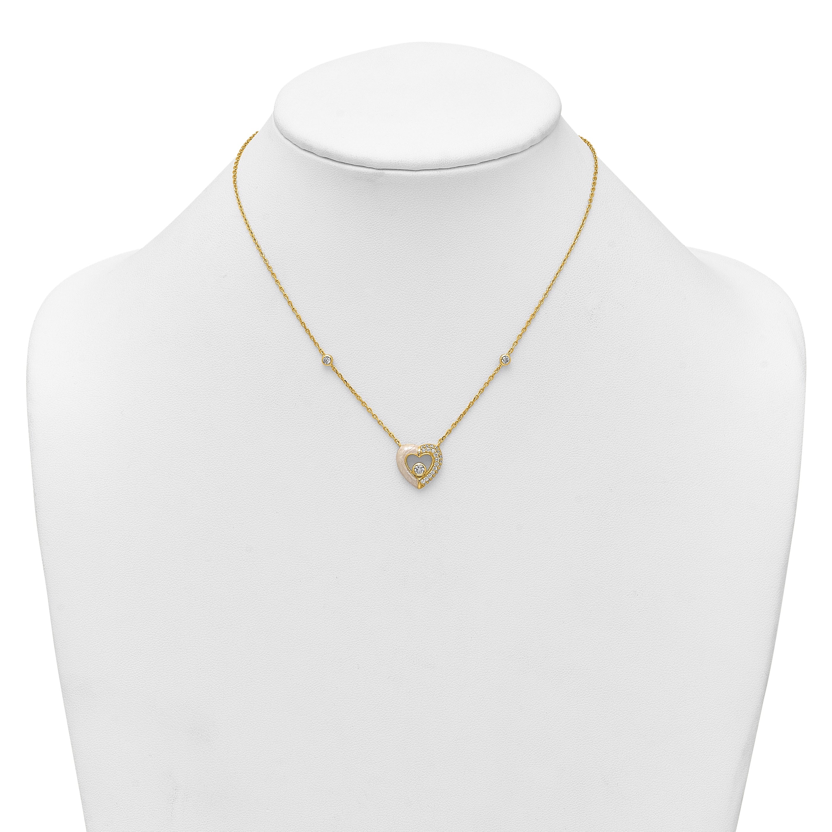 Sterling Silver Gold-tone Polished CZ and Champagne Enamel Open Heart 16 inch with 2 inch Extension Necklace