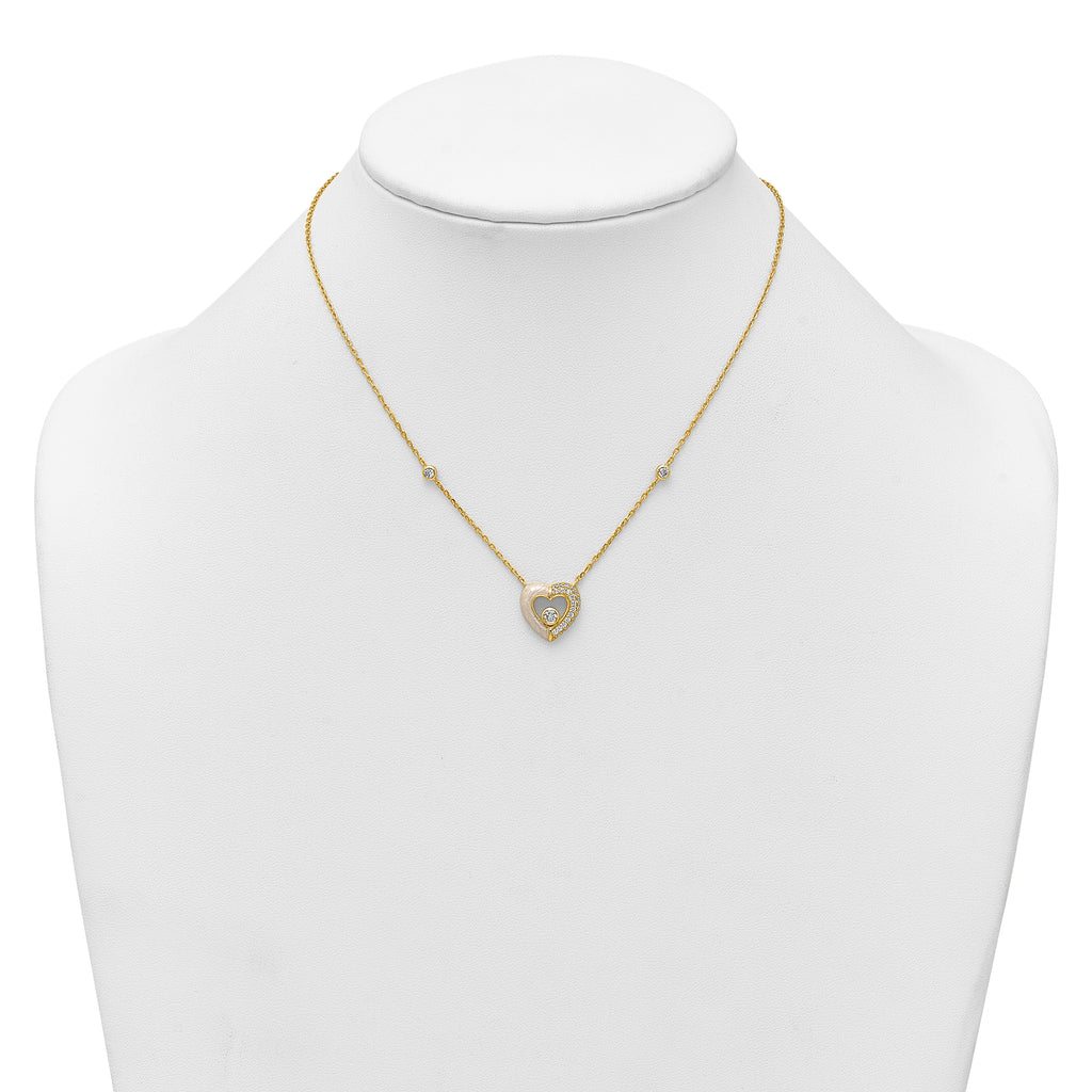 Sterling Silver Gold-tone Polished CZ and Champagne Enamel Open Heart 16 inch with 2 inch Extension Necklace