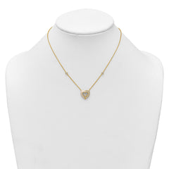 Sterling Silver Gold-tone Polished CZ and Champagne Enamel Open Heart 16 inch with 2 inch Extension Necklace