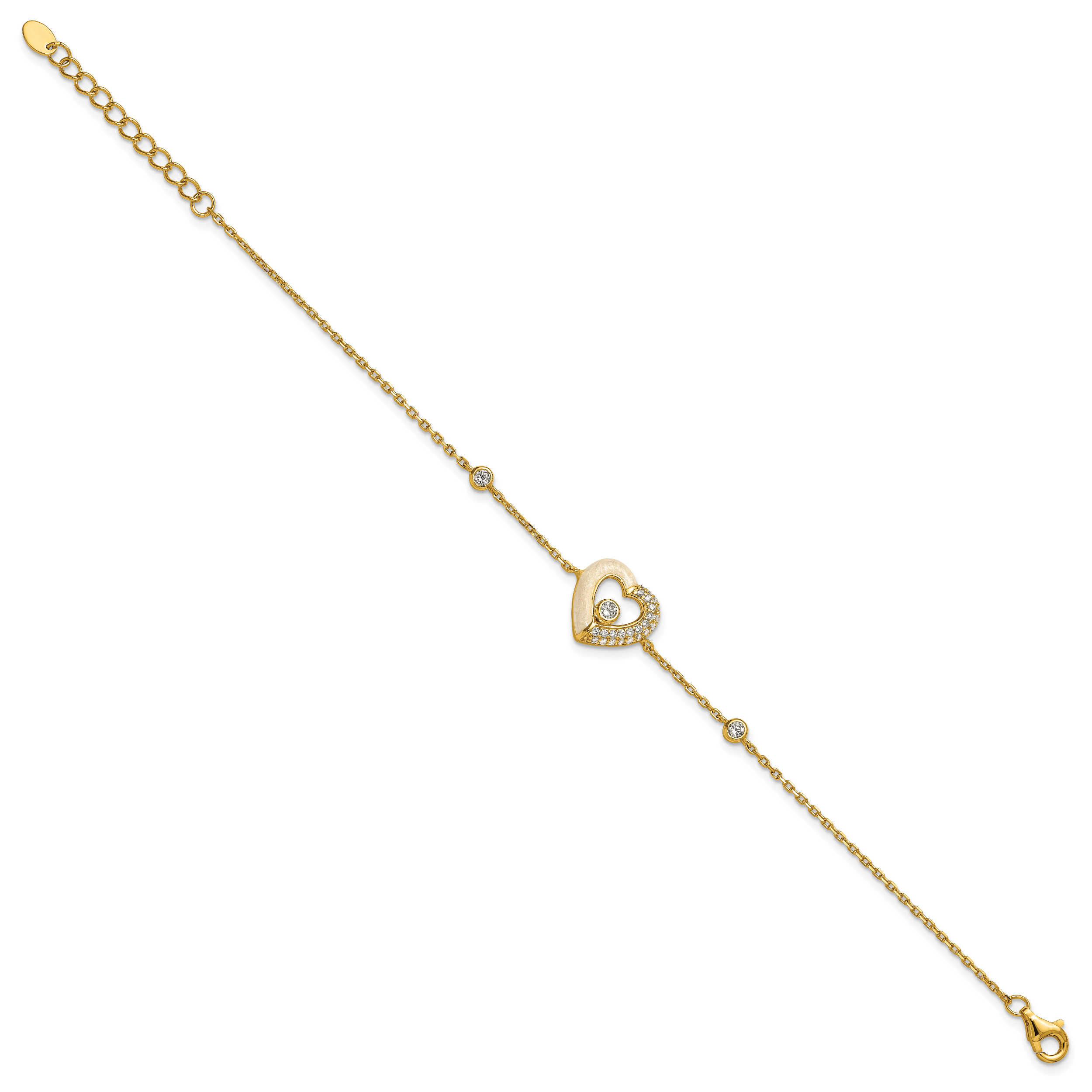 Sterling Silver Gold-tone Polished CZ and Champagne Enamel Open Heart 7 inch with 1 inch Extension Bracelet Secondary image
