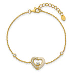 Sterling Silver Gold-tone Polished CZ and Champagne Enamel Open Heart 7 inch with 1 inch Extension Bracelet