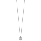 Sterling Silver Rhodium-plated Polished Beaded and Textured CZ Heart 16 Inch with 2 Inch Extension Necklace