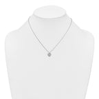 Sterling Silver Rhodium-plated Polished Beaded and Textured CZ Heart 16 Inch with 2 Inch Extension Necklace