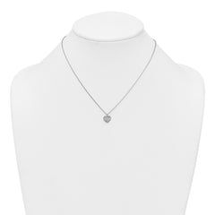 Sterling Silver Rhodium-plated Polished Beaded and Textured CZ Heart 16 Inch with 2 Inch Extension Necklace
