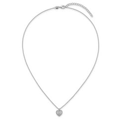 Sterling Silver Rhodium-plated Polished Beaded and Textured CZ Heart 16 Inch with 2 Inch Extension Necklace