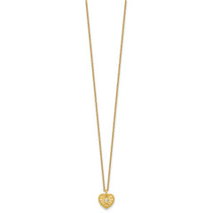 Sterling Silver Gold-tone Polished Beaded and Textured CZ Heart 16 Inch with 2 Inch Extension Necklace