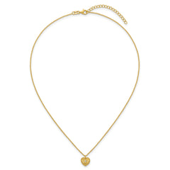 Sterling Silver Gold-tone Polished Beaded and Textured CZ Heart 16 Inch with 2 Inch Extension Necklace