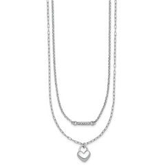Sterling Silver Rhodium-plated CZ Puffed Heart 16 inch with 2 inch extender 2-strand Necklace