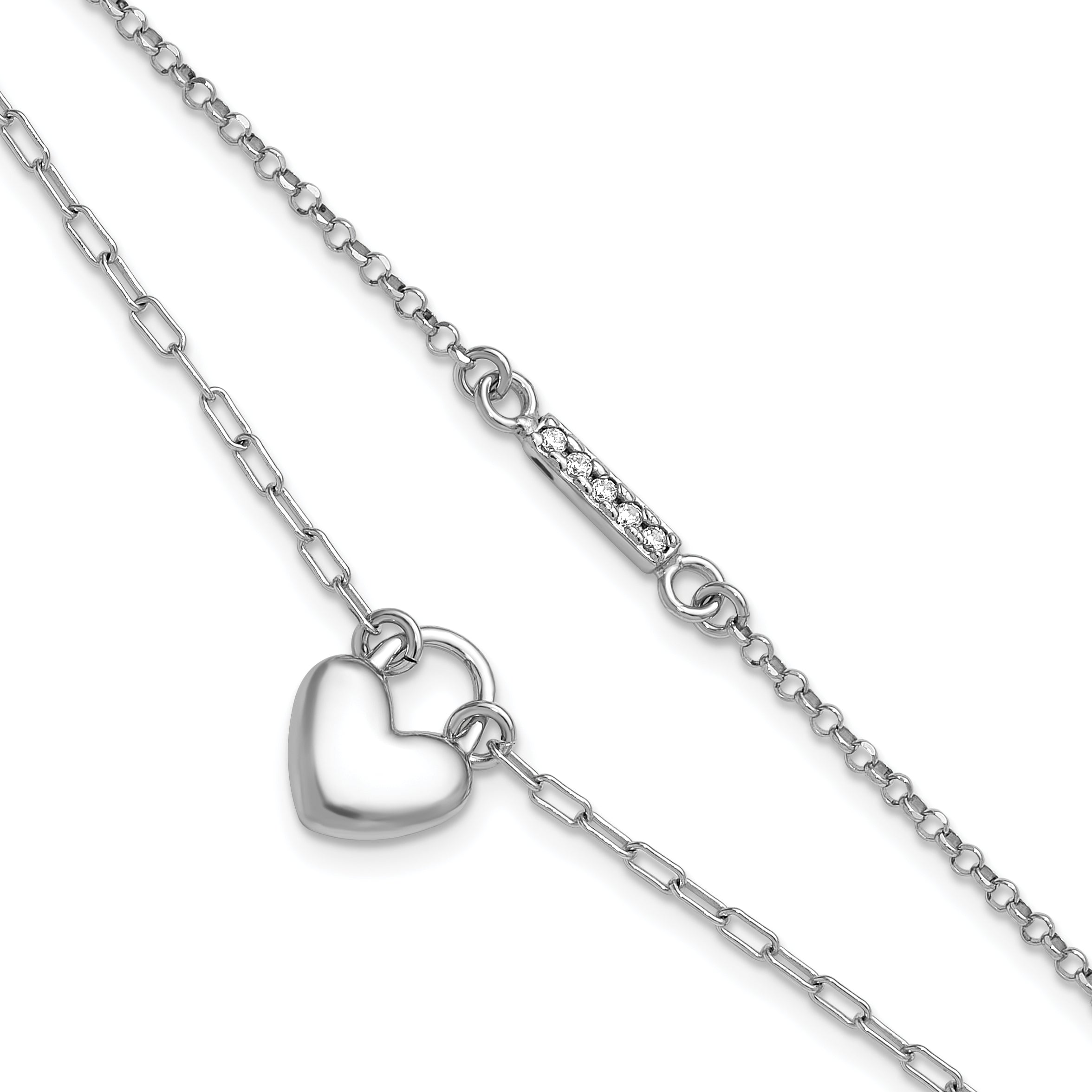 Sterling Silver Rhodium-plated CZ Puffed Heart 7 inch with 1 inch extender 2-strand Bracelet Main image