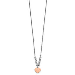 Sterling Silver Rhodium-plated Rose Gold-plated Heart Disc and Textured Beads 16 inch with 1 inch extension Necklace