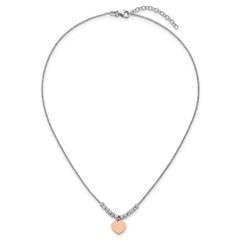 Sterling Silver Rhodium-plated Rose Gold-plated Heart Disc and Textured Beads 16 inch with 1 inch extension Necklace