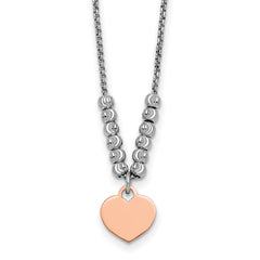 Sterling Silver Rhodium-plated Rose Gold-plated Heart Disc and Textured Beads 16 inch with 1 inch extension Necklace