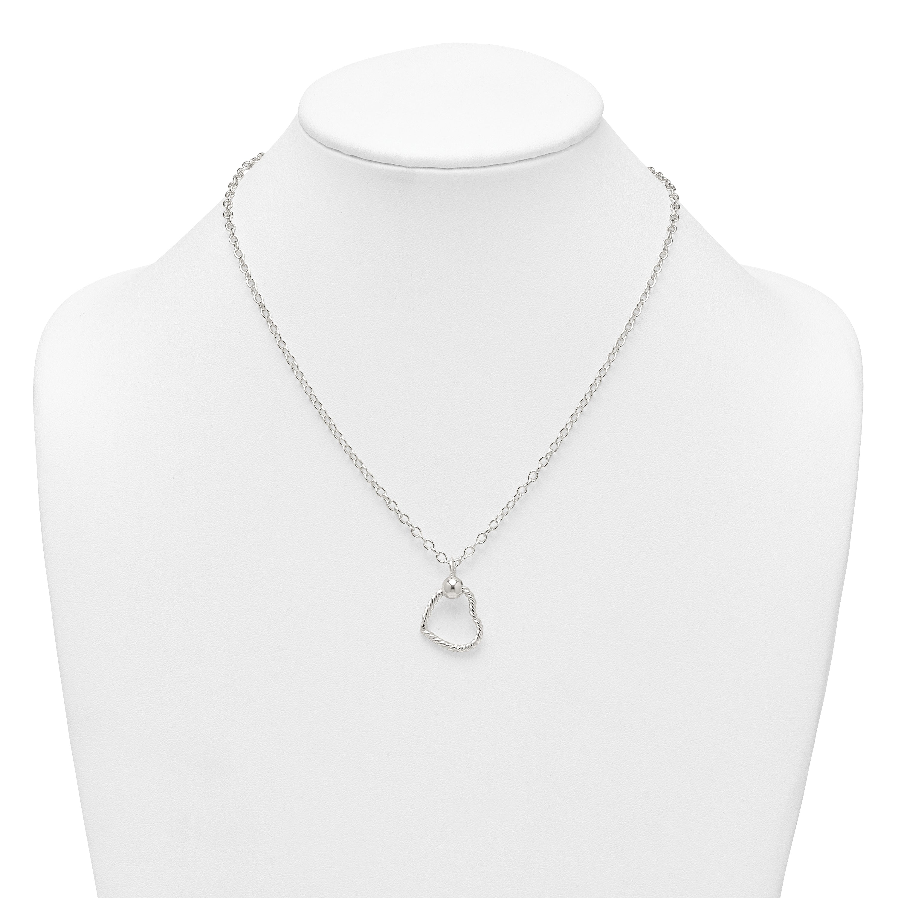 Sterling Silver Polished and Twisted Heart 18 Inch Cable Chain Necklace