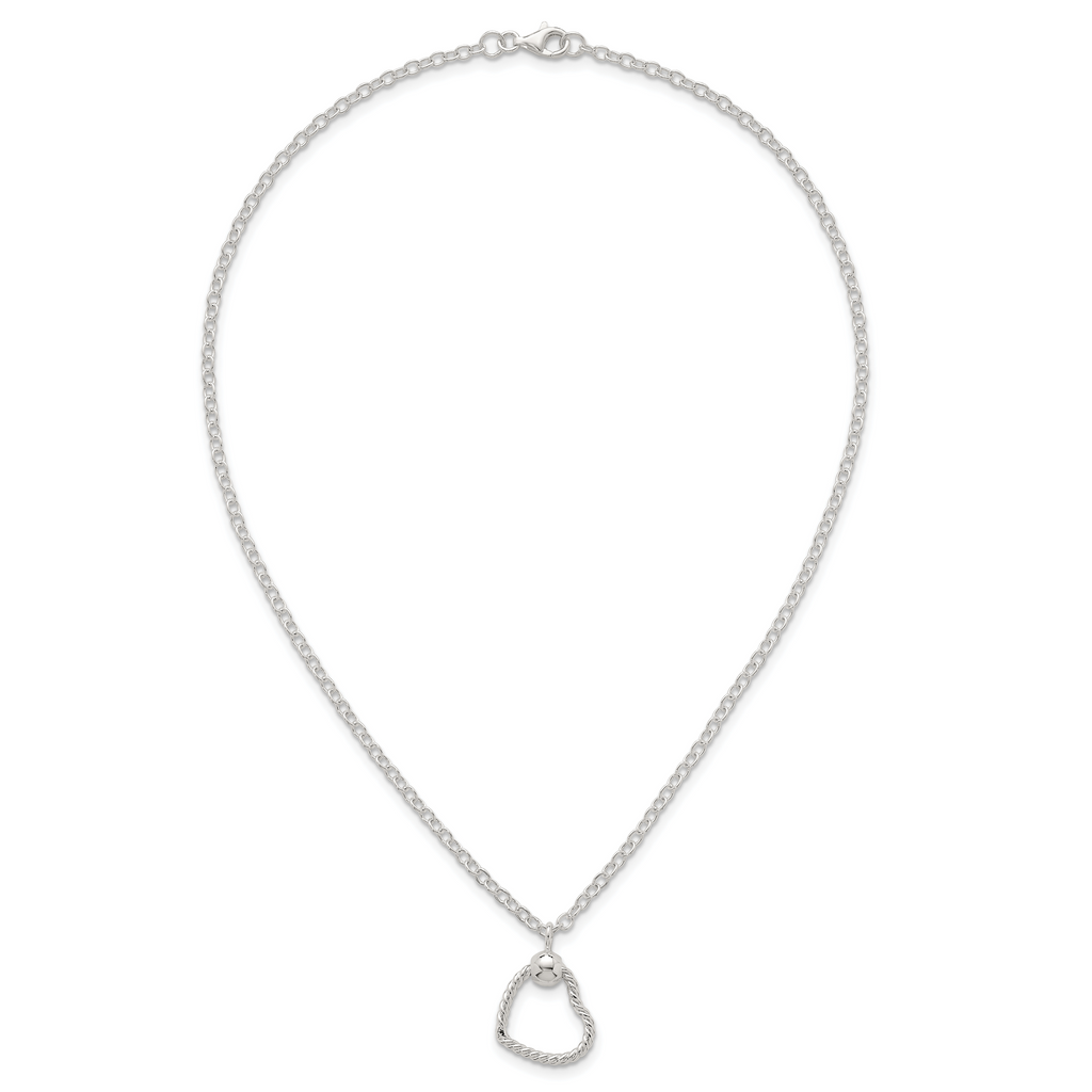Sterling Silver Polished and Twisted Heart 18 Inch Cable Chain Necklace