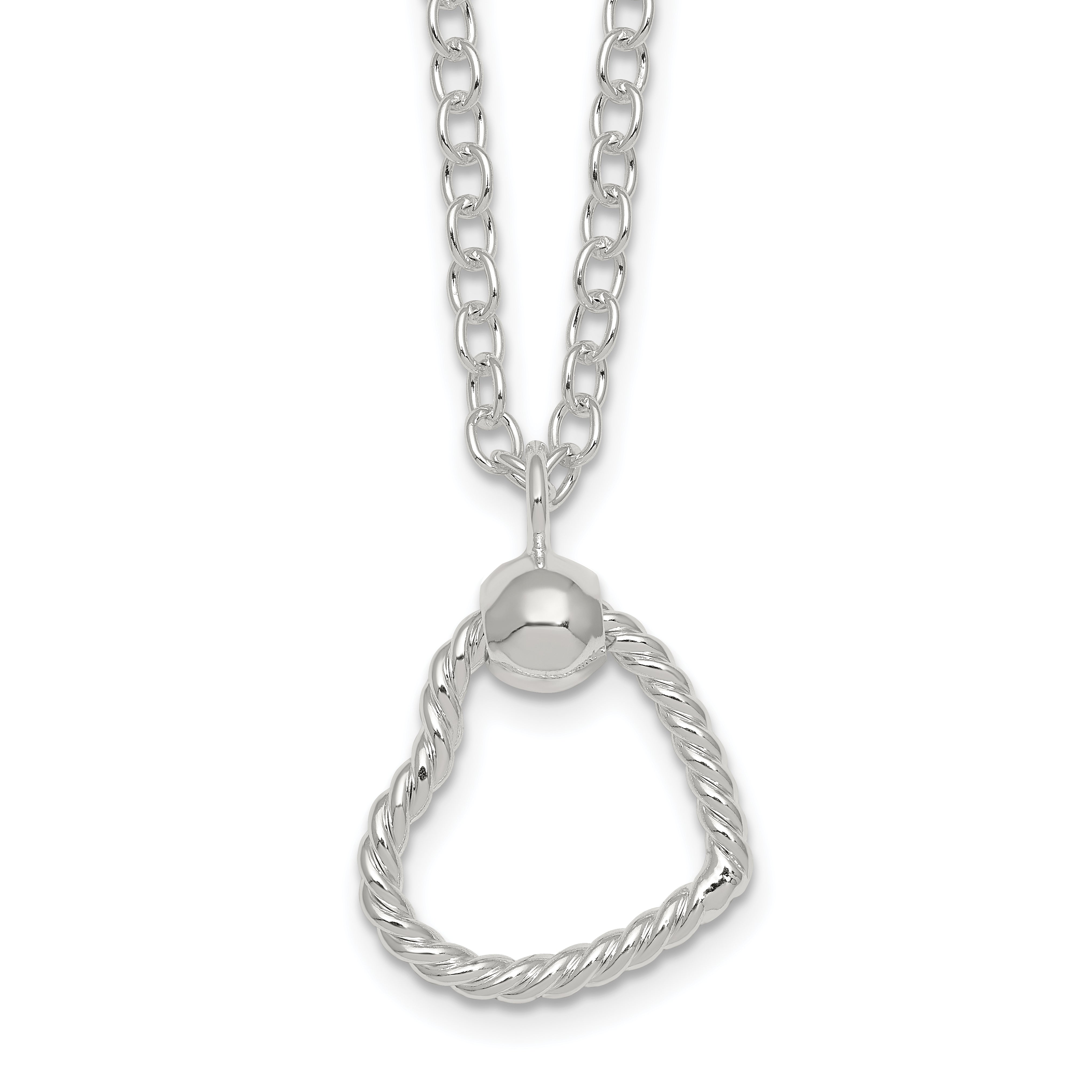 Sterling Silver Polished and Twisted Heart 18 Inch Cable Chain Necklace Main image
