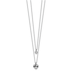Sterling Silver Rhodium-plated Two-Strand Black Enameled MOM Puffed Heart and Small Heart 16 inch with 1 inch extension Necklace