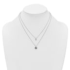 Sterling Silver Rhodium-plated Two-Strand Black Enameled MOM Puffed Heart and Small Heart 16 inch with 1 inch extension Necklace