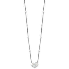 Sterling Silver Rhodium-plated Mother of Pearl Heart 16 inch with 1 inch extension Station Necklace