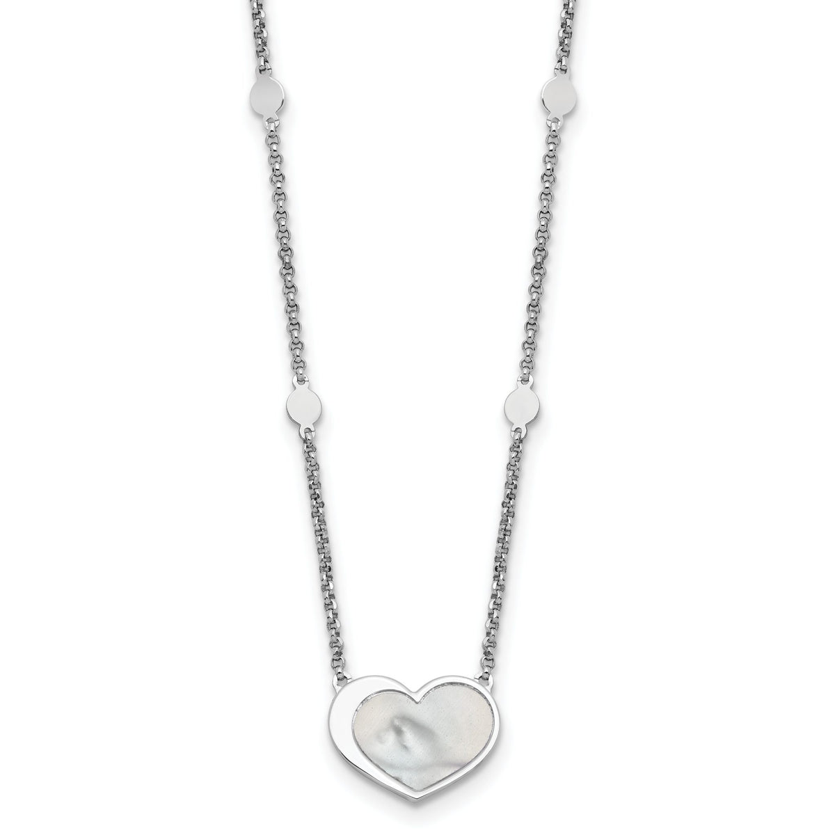 Mother of Pearl Heart Station Necklace in Sterling Silver, 16 Inch - Sophia Jewelers Main image